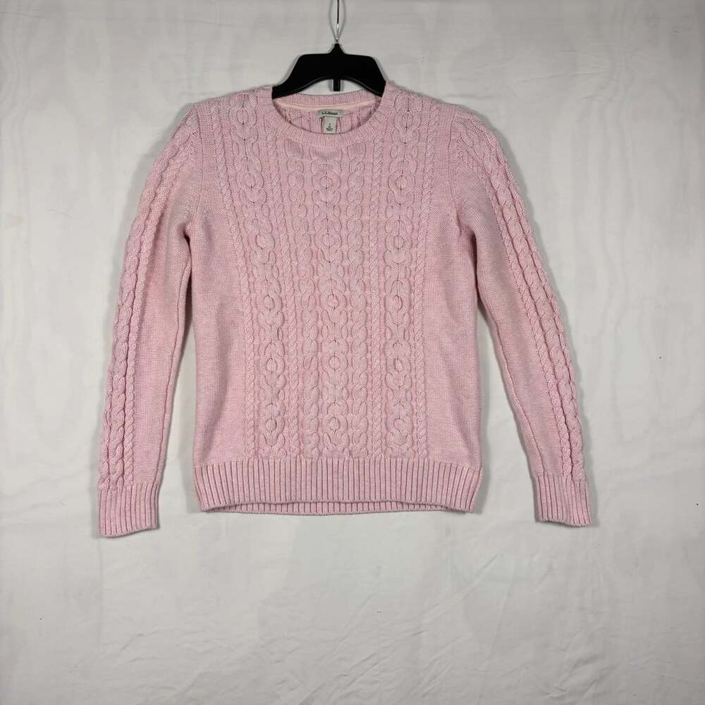 L.L. Bean Cable-Knit Sweater Size S Pink Cotton Crewneck